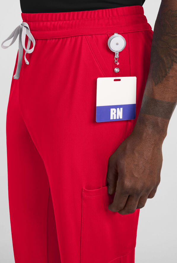 Cherokee Achieve Men's 5-Pocket STRETCH Straight Leg Cargo Knit Scrub Pants - Red - 3