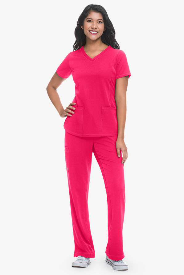 HH Works by Healing Hands Monica Women's 4-Pocket STRETCH V-Neck Scrub Top - Carnation Pink - 2