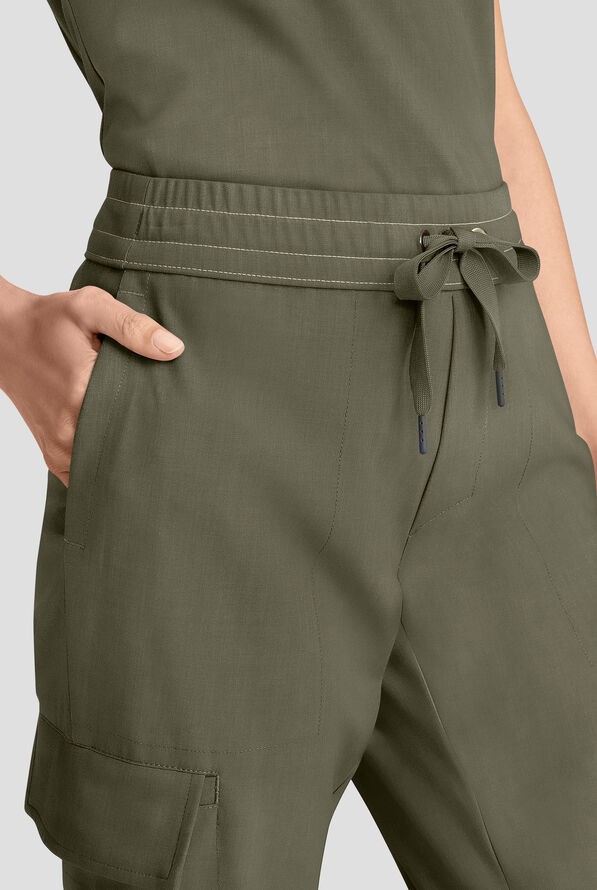 Healing Hands Quest Women's 4-Pocket STRETCH Straight Leg Drawstring Cargo Scrub Pant - Olive - 2