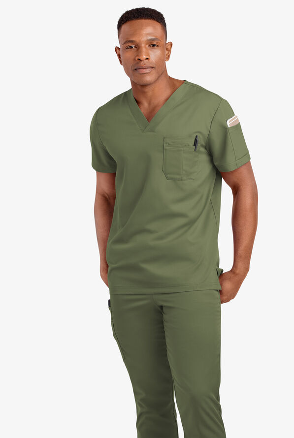 Advantage STRETCH Men's 4-Pocket V-Neck Scrub Top - Light Olive - 2