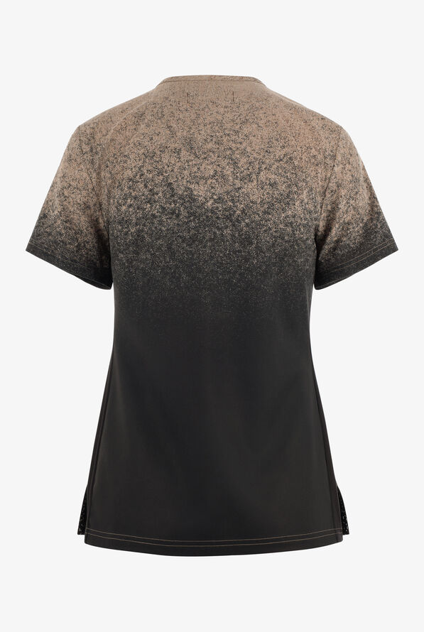 koi Basics Cali Ombre Heather Taupe/Black Women's 2-Pocket STRETCH V-Neck Print Scrub Top - null - 2