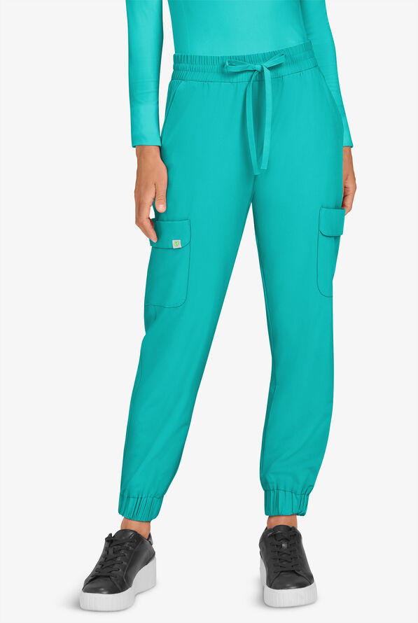 Planet koi Terra Women's 6-Pocket STRETCH Drawstring Waist Cargo Jogger Scrub Pants - Waterfall Blue - 1