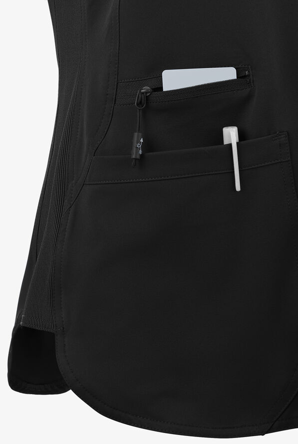 Zavate Ava Therese Women's 3-Pocket STRETCH Rib-Knit Side Mock Wrap Scrub Top - Black - 3