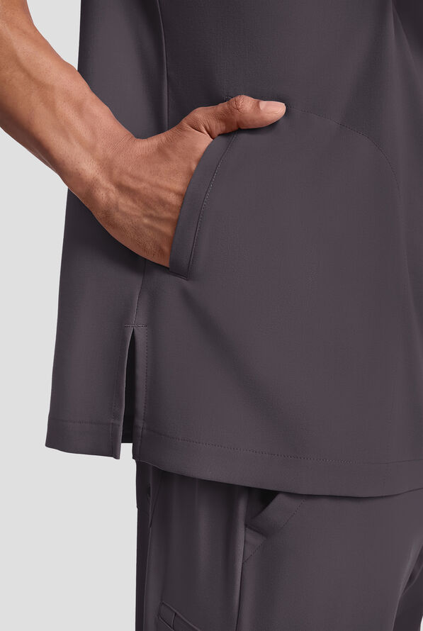Healing Hands Quest Aidan Men's 3-Pocket STRETCH Shirt Collar Scrub Top - Pewter - 5