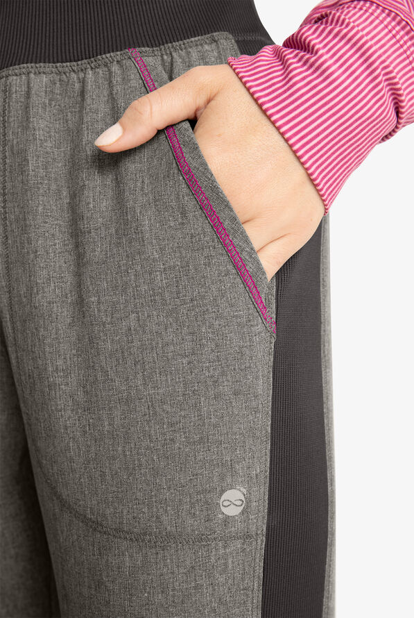 Cherokee Infinity Women's 5-Pocket STRETCH Yoga Cargo Scrub Pants - Heather Grey/Orchid Flower - 4