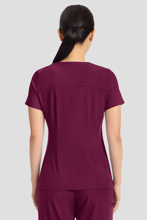 Blusa m&eacute;dica Healing Hands Quest Briana STRETCH con 3 bolsillos y cuello en Y para mujer - Wine - 4