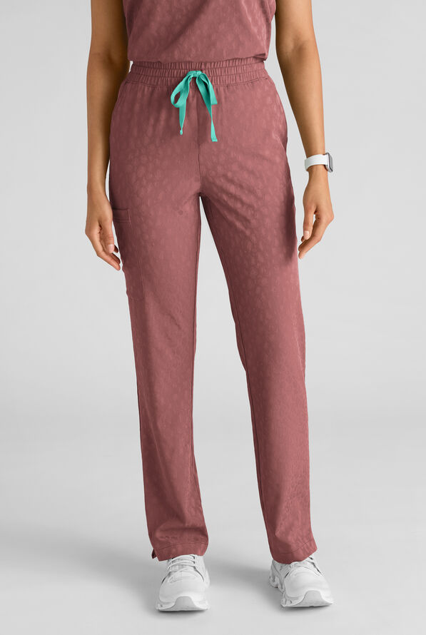 Easy STRETCH Naya Women's Jacquard 6-Pocket Straight Leg Scrub Pant - Soft Chestnut - 1