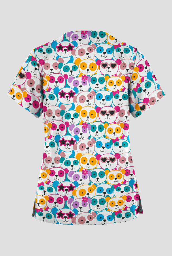 Butter-Soft Originals Panda Selfie Women's 2-Pocket V-Neck Print Scrub Top - null - 2