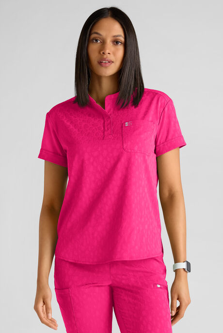 Easy STRETCH Bella Women's Jacquard 1-Pocket Henley Scrub Top