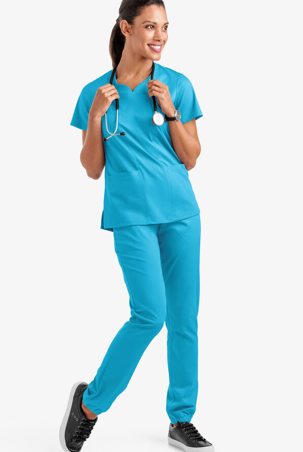 Butter-Soft STRETCH Women's 4-Pocket Sweetheart Neck Scrub Top - Turquoise - 2