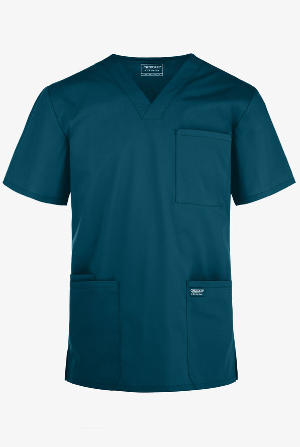 Cherokee Workwear Professionals Men's 4-Pocket STRETCH V-Neck Scrub Top - Caribbean Blue - 1