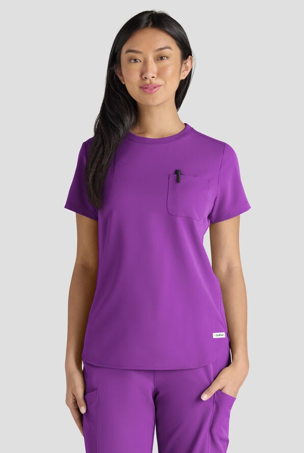 Blusa m&eacute;dica ReSurge Citrine con cuello redondo y 1 bolsillo para mujer - Fresh Purple - 3