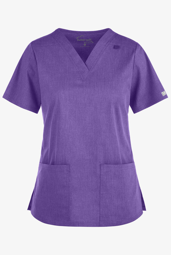 Butter-Soft STRETCH Women's 4-Pocket V-Neck Scrub Top - Sparkling Grape Heather - 1