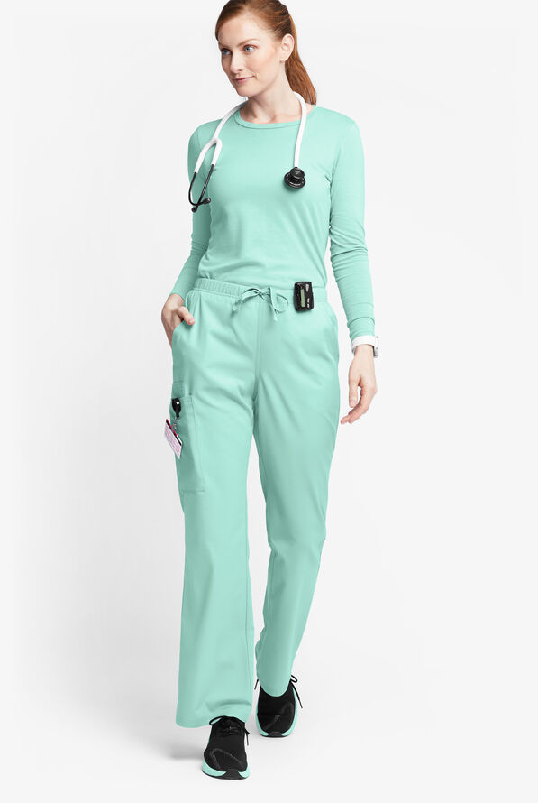 Butter-Soft Originals Women's 6-Pocket Mid Rise Flare Leg Scrub Pants - Tall - Water Mint - 4