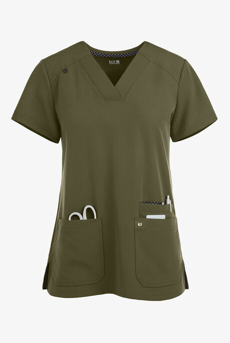 koi Next Gen Hustle and Heart Women's 3-Pocket STRETCH V-Neck Scrub Top
