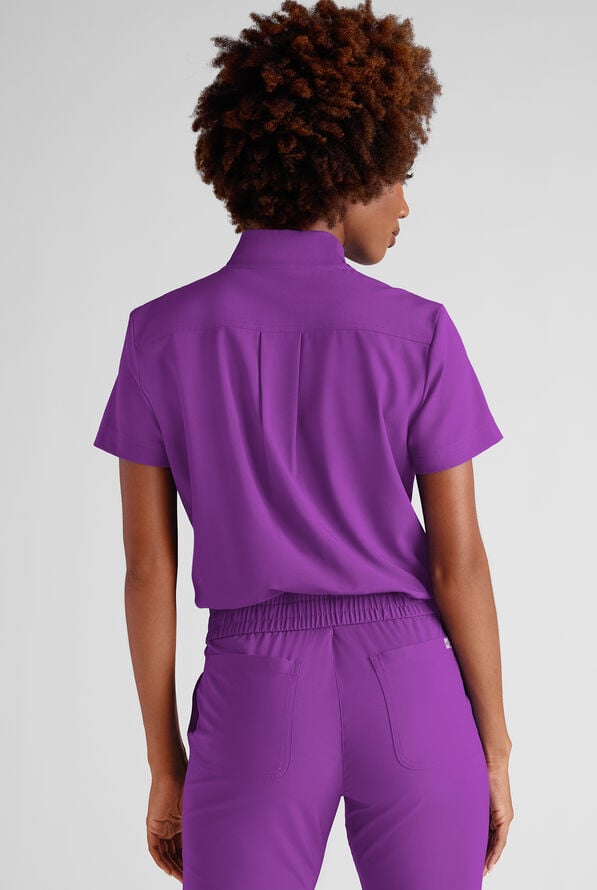 Easy STRETCH Nika Women's Zip Front Scrub Top&ndash; 2-Piece Jumpsuit Top - Fresh Purple - 5