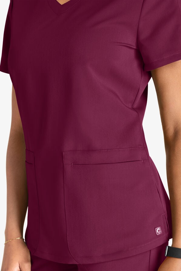 Cherokee Atmos Women's 2-Pocket STRETCH Coolmax V-Neck Scrub Top - Wine - 2