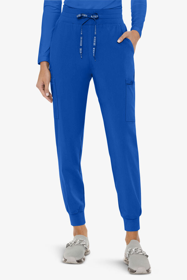 Med Couture Touch Women's 6-Pocket STRETCH High Waisted Double Cargo Jogger Scrub Pants - Royal - 1