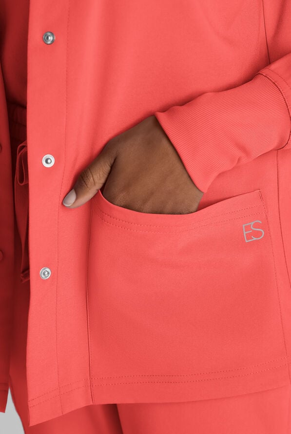 Chaqueta m&eacute;dica Easy STRETCH con botones a presi&oacute;n y 3 bolsillos para mujer - Spiced Coral - 4