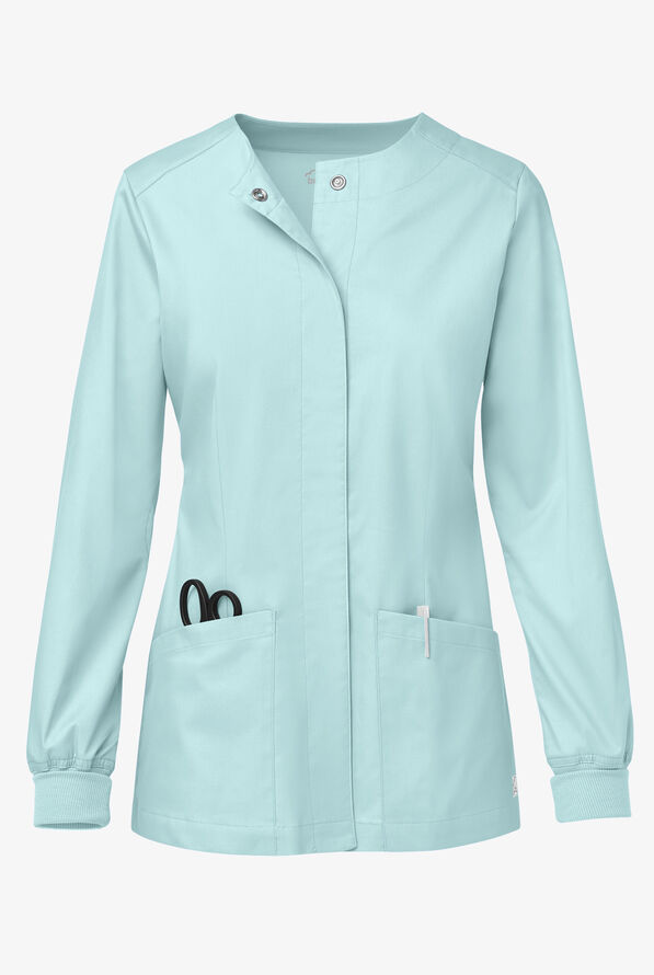 Butter-Soft STRETCH Women's 2-Pocket Long Sleeve Snap Front Scrub Jacket - Salt Blue - 1
