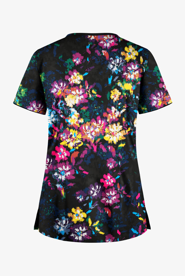 Butter-Soft STRETCH Renoir Floral Women's 1-Pocket Tuck-In V-Neck Print Scrub Top - null - 2