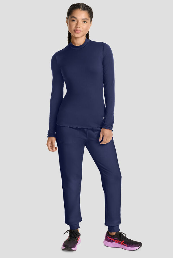 Med Couture Layers Women's STRETCH Merrow Edge Mock Neck Knit Underscrub - Navy - 2