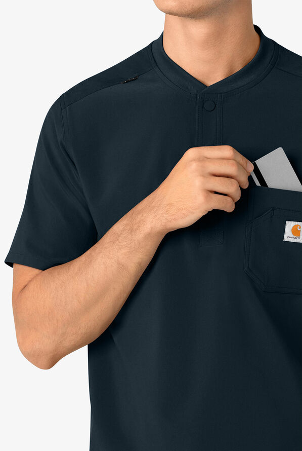 Carhartt Cross-Flex Men's 3-Pocket STRETCH Zip Pocket Henley Banded Collar Scrub Top - Navy - 3