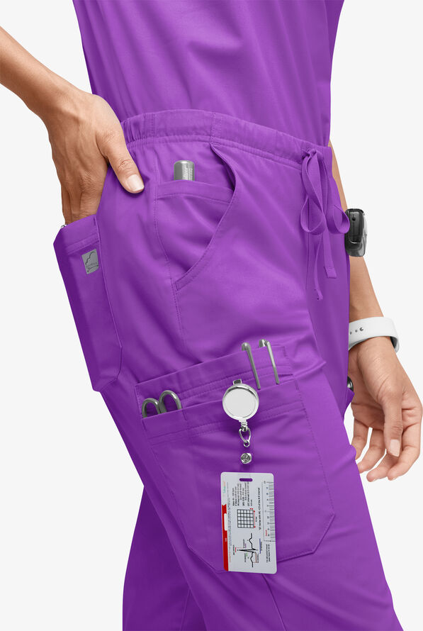 Butter-Soft STRETCH Women’s 10-Pocket Mid Rise Straight Leg Scrub Pant - Petite - Wild Plum - 3