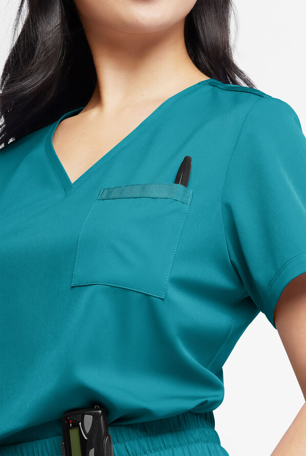 Blusa médica WhisperLite Zora Stretch con cuello en V y 2 bolsillos para mujer - Teal - 4