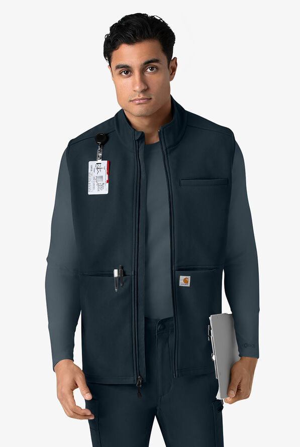 Carhartt Force Rugged Men's 6-Pocket Bonded Fleece Utility Zip Front Scrub Vest - Navy - 1