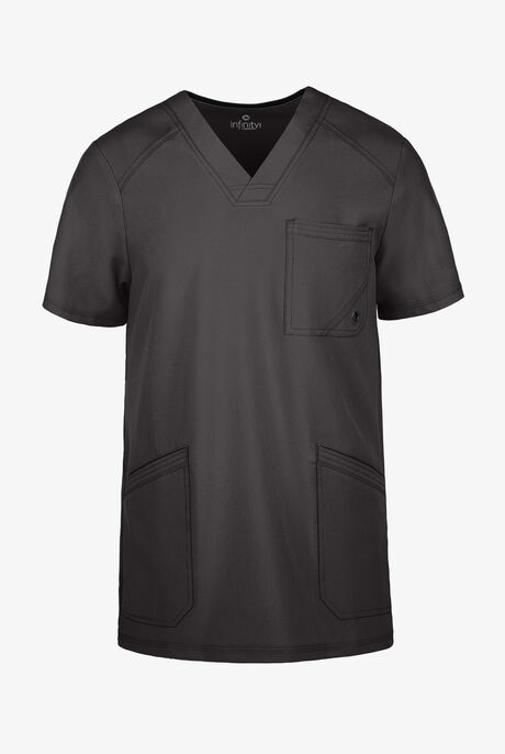 Infinity Men's 3-Pocket STRETCH Rib-Knit Side Panel Scrub Top