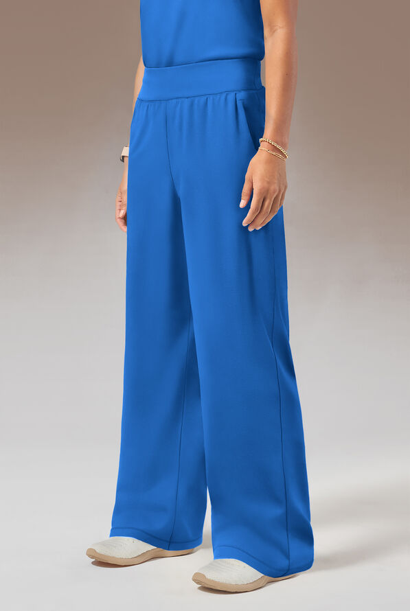 Hypothesis Y-Band Women's 6-Pocket Yoga-Style Knit Waist Wide Leg Scrub Pant - Petite - Royal - 3