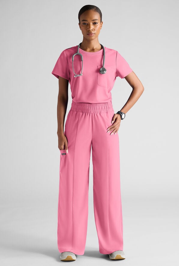 Grey's Anatomy by Barco Emerge Emerson Women's 5-Pocket STRETCH High-Rise Wide Leg Scrub Pants - Glow Pink - 6