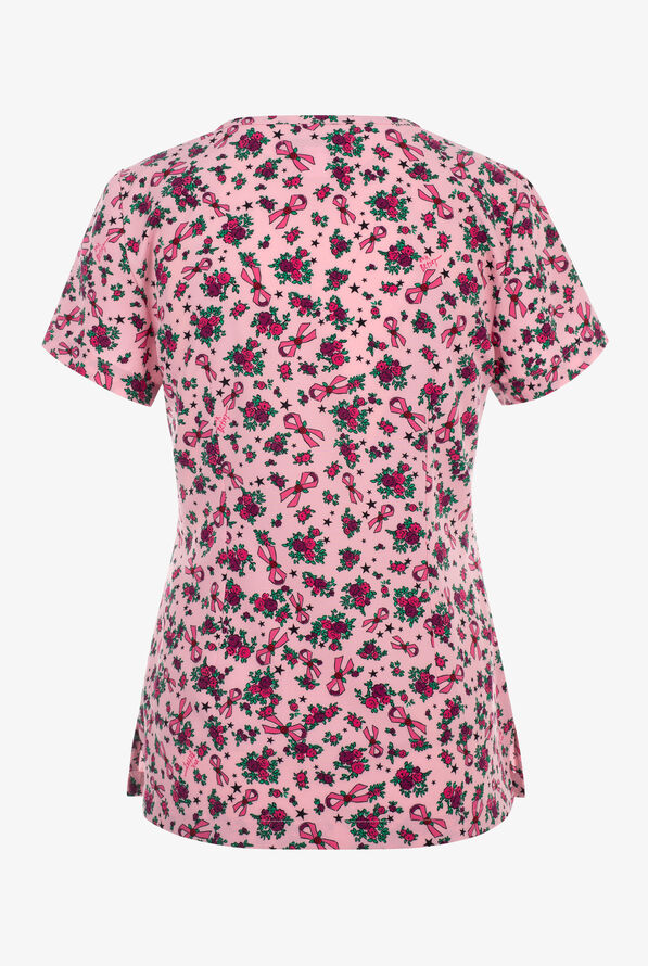 Betsey Johnson Awareness Starry Petals  Women's 2-Pocket STRETCH  V-Neck Print Scrub Top - null - 2