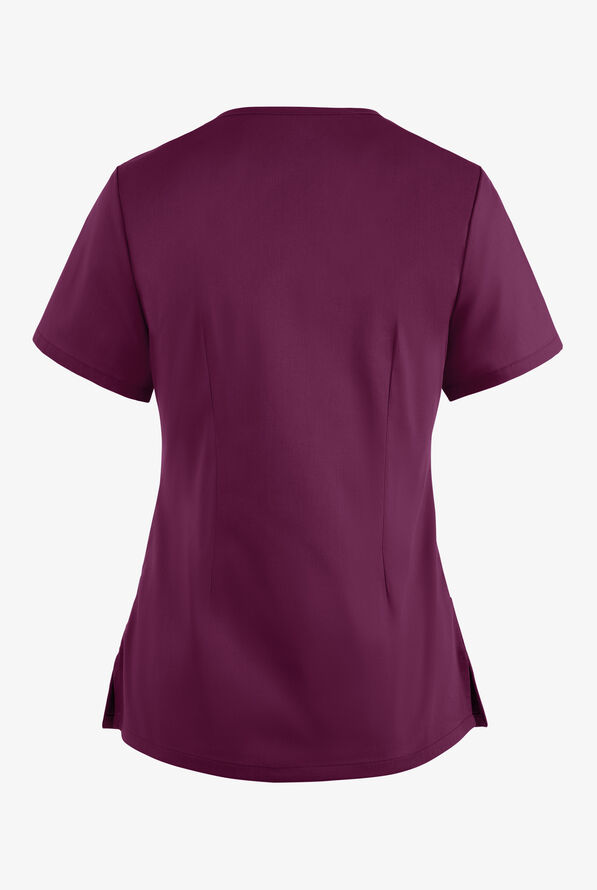 Butter-Soft STRETCH Women's 4-Pocket Smooth Face Zipper Scrub Top - Wine - 4
