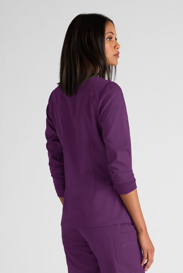 Butter-Soft STRETCH Women's 5-Pocket 3/4" Sleeve V-Neck Scrub Top - Eggplant - 2