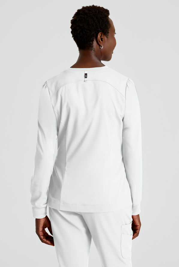 Grey's Anatomy by Barco Spandex STRETCH Millie Women's 3-Pocket Zip Front Warm Up Scrub Jacket - White - 4