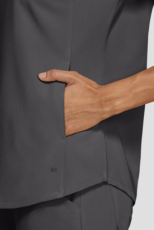 koi Next Gen Superhuman Women's 2-Pocket STRETCH Dolman Sleeve Scrub Top - Charcoal - 5