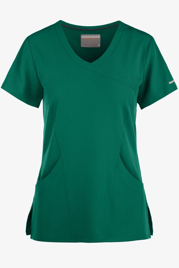 Skechers by Barco Reliance Women's 3-Pocket STRETCH Mock Wrap Scrub Top - Hunter - 1