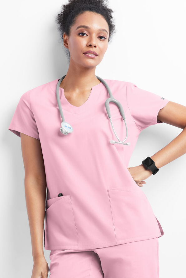 Butter-Soft Originals Women's 6-Pocket Scallop Neck Scrub Top - Blush - 5