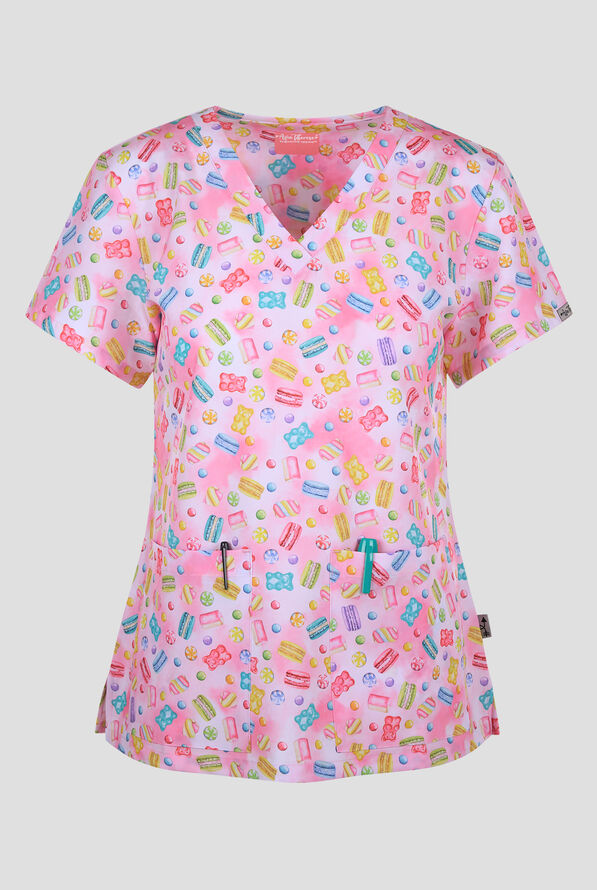 Zavate Ava Therese Candy Crushin Women's 2-Pocket STRETCH V-Neck Print Scrub Top - null - 1