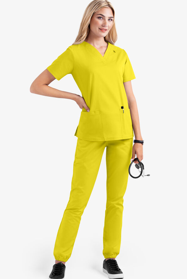 Butter-Soft STRETCH Women's 4-Pocket V-Neck Scrub Top - Bright Daffodil - 2