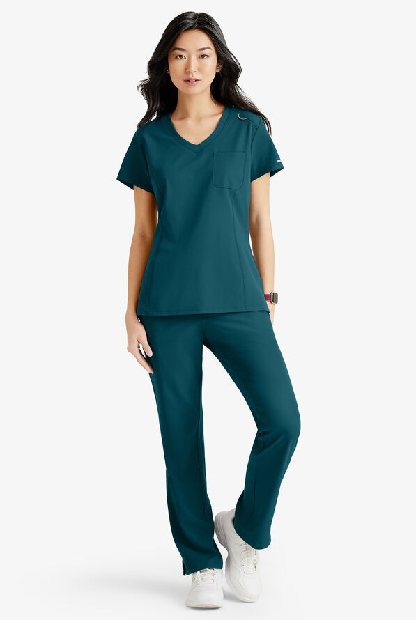 Blusa médica Skechers by Barco Dignity STRETCH con cuello en V y 1 bolsillo para mujer - Bahama Blue - 2