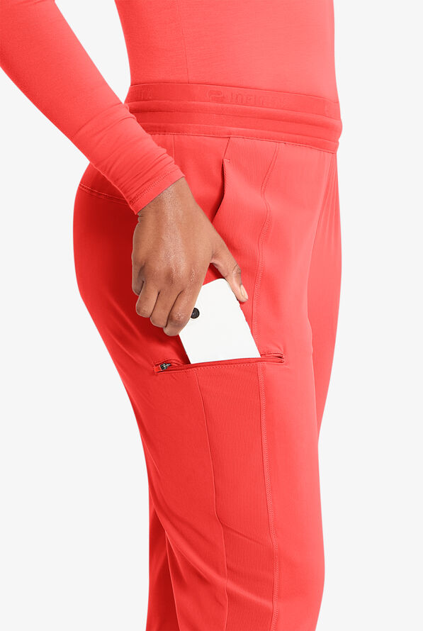 Infinity GNR8 Women's 4-Pocket STRETCH Rib-Knit Internal Drawstring Cargo Jogger Scrub Pants - Vivid Orange - 2