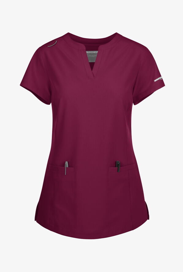 Blusa médica Skechers by Barco Coast STRETCH con tapeta en el cuello en V y 2 bolsillos para mujer - Wine - 1