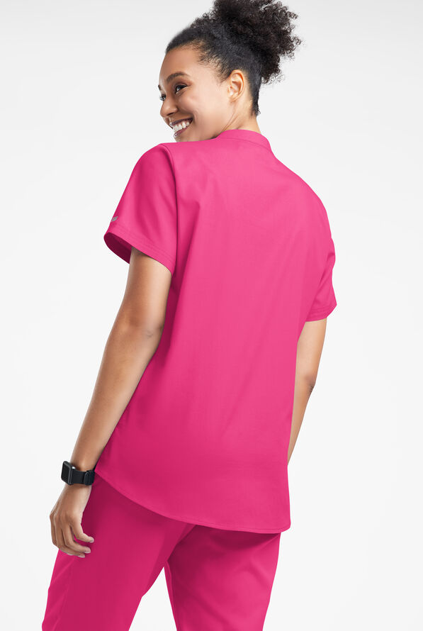 Blusa médica Butter-Soft Originals con cuello mao y 6 bolsillos para mujer - Fuchsia - 3