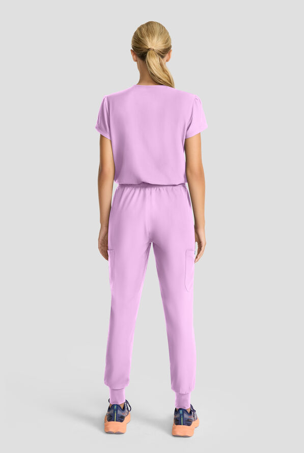 Med Couture Insight Women's 4-Pocket Zip Front Drawstring Waist Scrub Jumpsuit - Lilac - 3