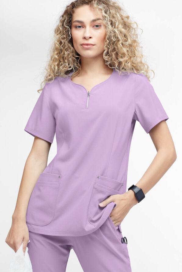 Easy STRETCH Arianna Women's 4-Pocket Curved Neck Scrub Top - Amethyst Mist - 2