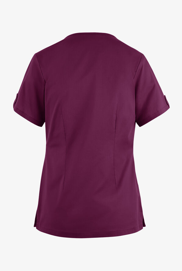 Blusa m&eacute;dica Butter-Soft STRETCH con cuello en V y 6 bolsillos para mujer - Wine - 4