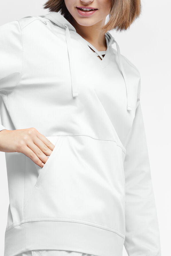Butter-soft STRETCH Women's 4-Pocket Pullover Scrub Hoodie - White - 3